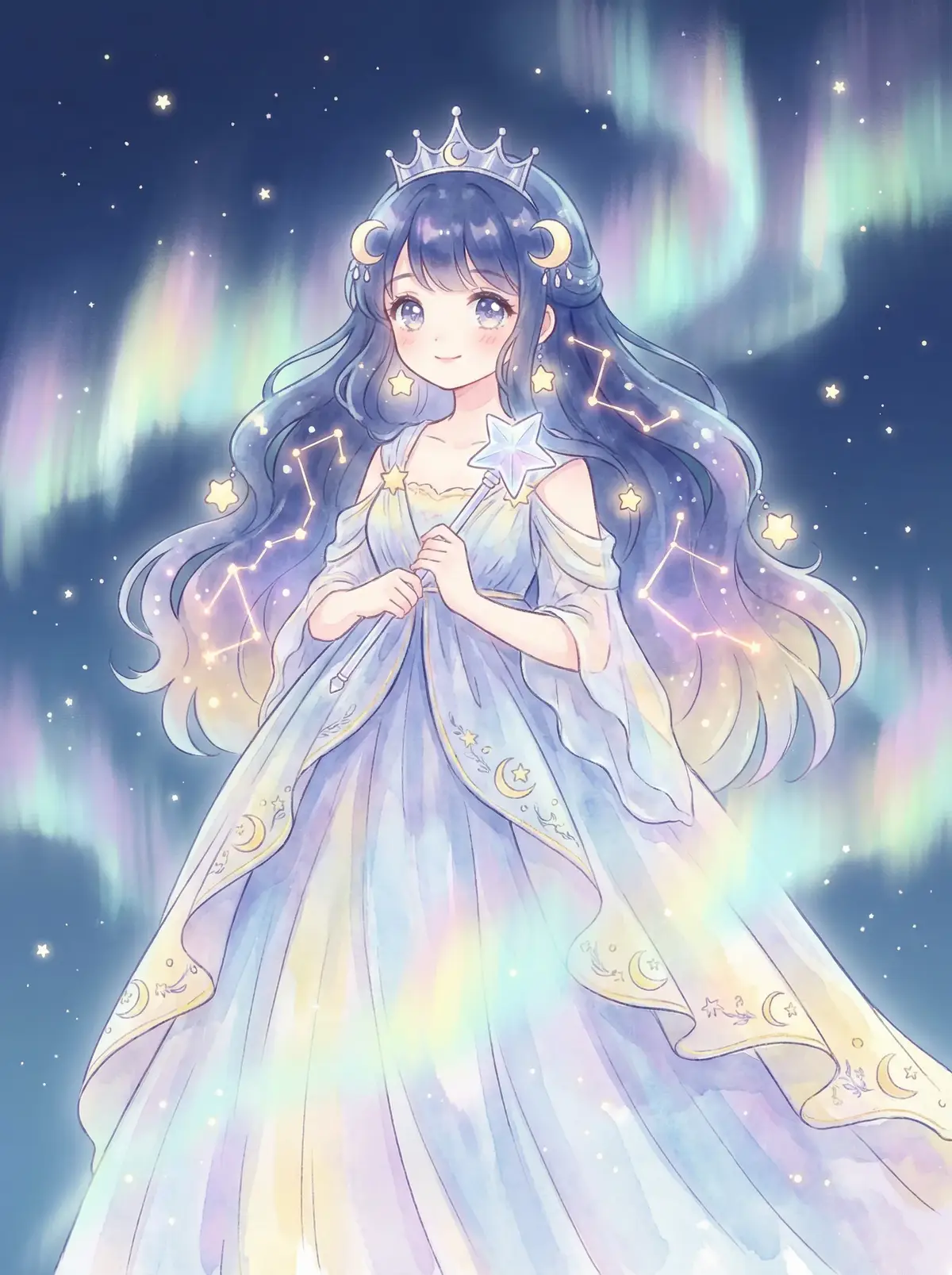 车速快多肉的百合 - 星辰公主希尔角色设定图，手持星光权杖